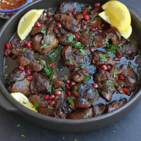 Chicken liver with pomegranate molasses