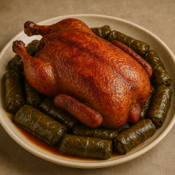 Baladi Duck Stuffed with Vine Leaves and Roasted