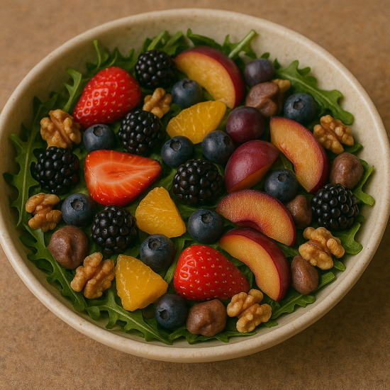 Arugula salad with (seasonal fruit) & walnuts