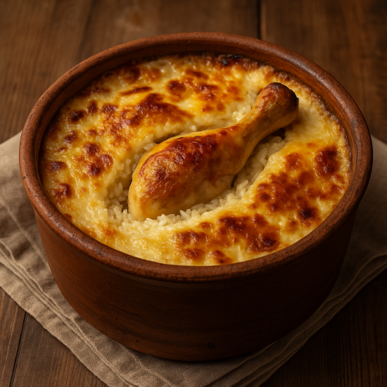 Baked Creamy Rice with Chicken Tagine