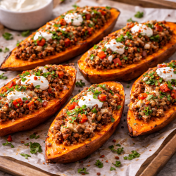 Sweet potato boats with minced beef 